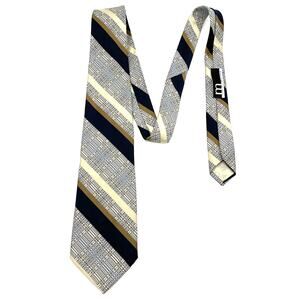 Christian Dior Cravates Necktie Striped Blue Gold Beige Polyester Classic‎ Retro